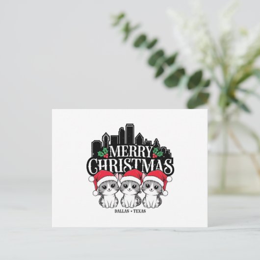 ダラスシティテキサス州メリークリスマスキャッツUSA ポストカード (スタンド正面)