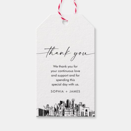 ダラススカイライン結婚ズサンキューユーメッセージカード ギフトタグ (正面)