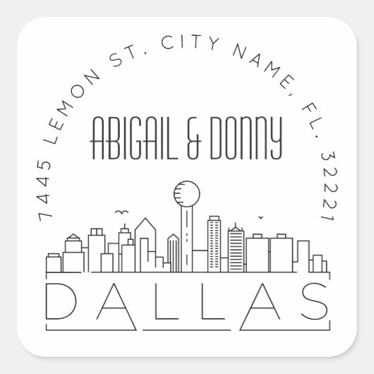 ダラススカイライン |事前にアドレス指定された封筒用シール スクエアシール (正面)