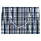 ダラススポーツファンシルバーネイビーブループレイドストライプの ラージペーパーバッグ (正面)