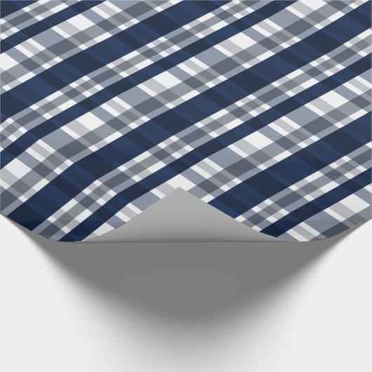 ダラススポーツファンネイビーブルーシルバープレイドストライプの ラッピングペーパー (角)