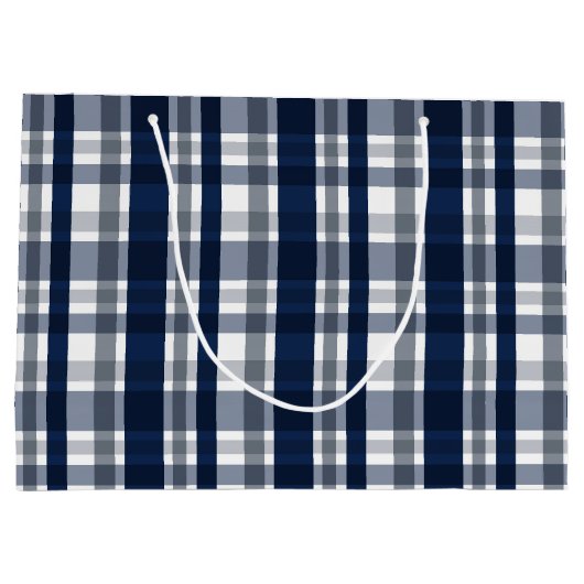 ダラススポーツファンネイビーブルーシルバープレイドストライプの ラージペーパーバッグ (裏面)