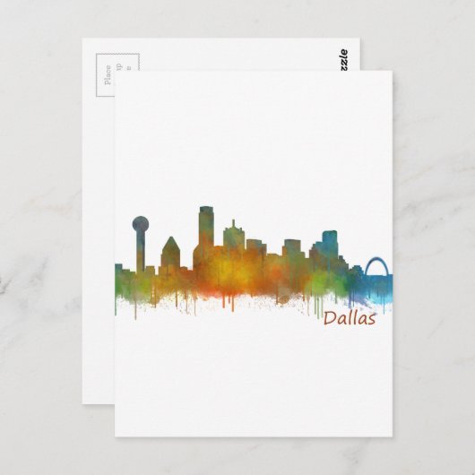 ダラステキサス州シティウォーターカラースカイラインHq v2 ポストカード (正面/裏面)