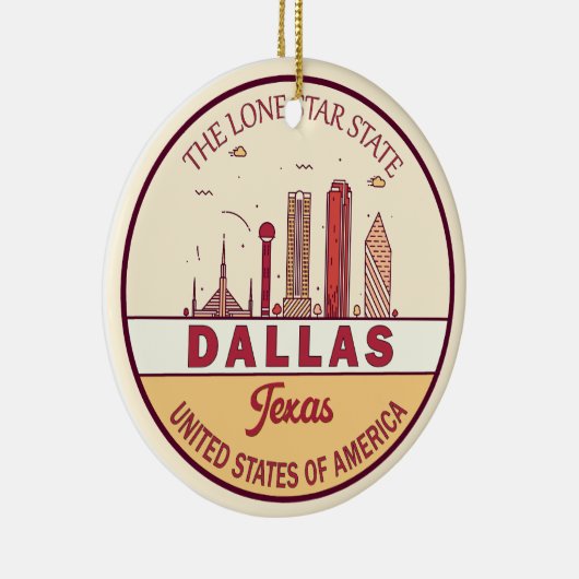 ダラステキサス州シティスカイラインエンブレム セラミックオーナメント (右)