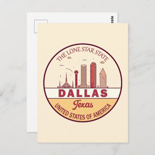 ダラステキサス州シティスカイラインエンブレム ポストカード (正面/裏面)