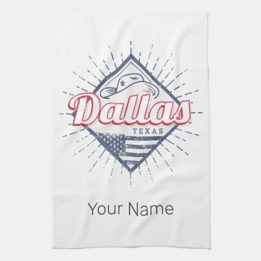 ダラステキサス州シティ統一された州ヴィンテージUSA キッチンタオル (縦)