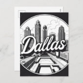 ダラステキサス州スカイラインブラックアンドホワイトシティスケープ シーズンポストカード (正面/裏面)