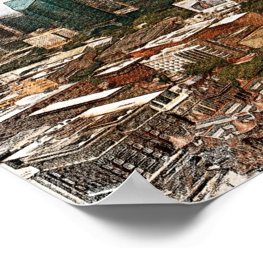 ダラステキサス州パノラマヴィューシティシルエット ポスター (角)