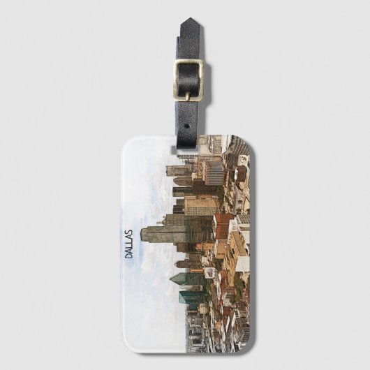 ダラステキサス州パノラマヴィューシティシルエット ラゲッジタグ (正面縦)