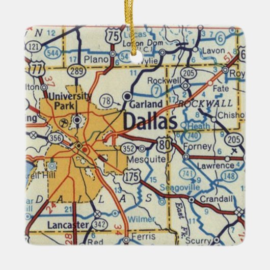 ダラステキサス州ヴィンテージの地図 セラミックオーナメント (正面)