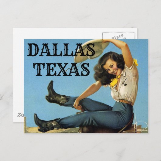 ダラステキサス州ヴィンテージ旅行女性のカーボーイ ポストカード (正面/裏面)