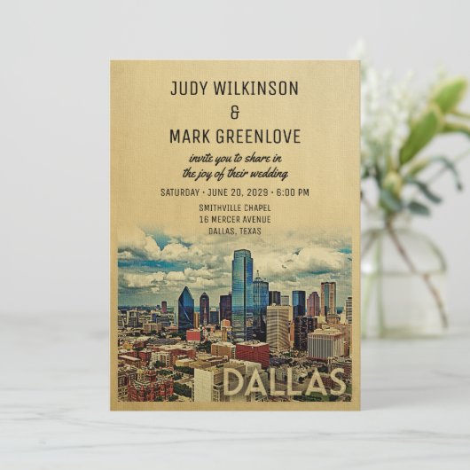 ダラステキサス州結婚式招待状ヴィンテージスカイライン 招待状 (スタンド正面)