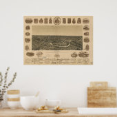 ダラステキサス州1892アンティークパノラママップ ポスター (キッチン)