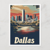 ダラステキサス州USAアートヴィンテージトラベルイラストレーション ポストカード (正面)