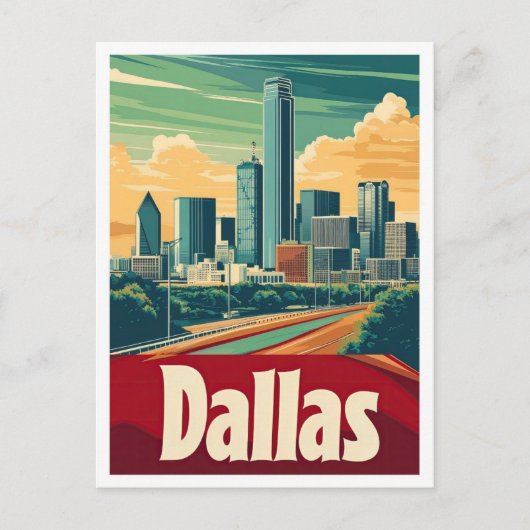 ダラステキサス州USAヴィンテージトラベルイラストレーション ポストカード (正面)
