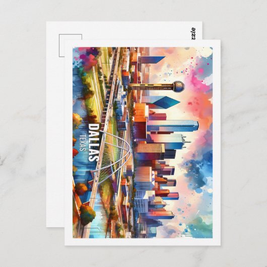 ダラステキサス州USA有名なプレイスウォーターカラー ポストカード (正面/裏面)