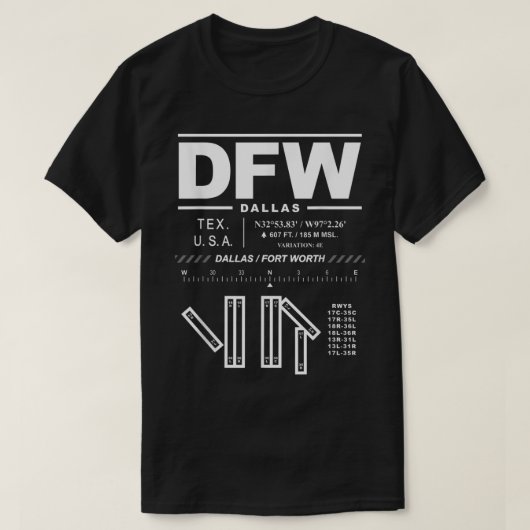 ダラスフォートワース国際的エアポートテキサス州DFW Tシャツ (デザイン正面)