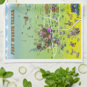 ダラスフォートワース漫画の地図 キッチンタオル (折り畳み)