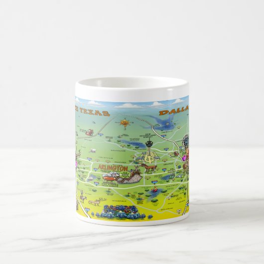 ダラスフォートワース漫画の地図 コーヒーマグカップ (中央)