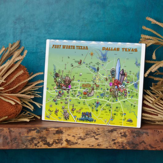 ダラスフォートワース漫画の地図 フォトプラーク (側面)