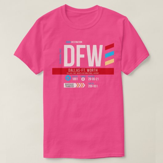 ダラスフォートワースDFW空港コード手荷物ラベルC Tシャツ (デザイン正面)