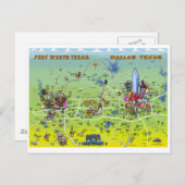 ダラスフォート・ワースの漫画の地図 ポストカード (正面/裏面)