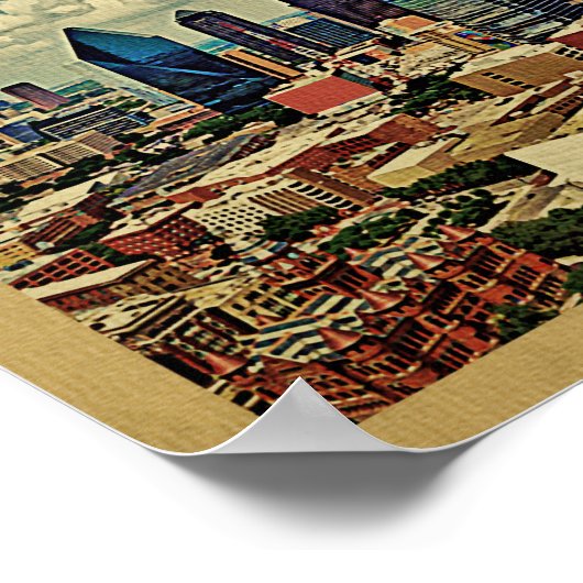 ダラスポスターヴィンテージトラベルプリントテキサス州スカイライン ポスター (角)