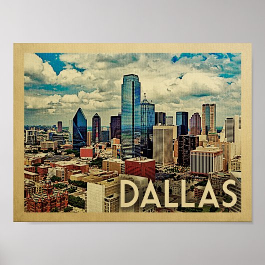 ダラスポスターヴィンテージトラベルプリントテキサス州スカイライン ポスター (正面)