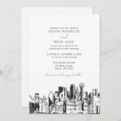ダラスモダンテキサス州スカイラインブラック&ホワイト結婚ズ 招待状 (正面/裏面)