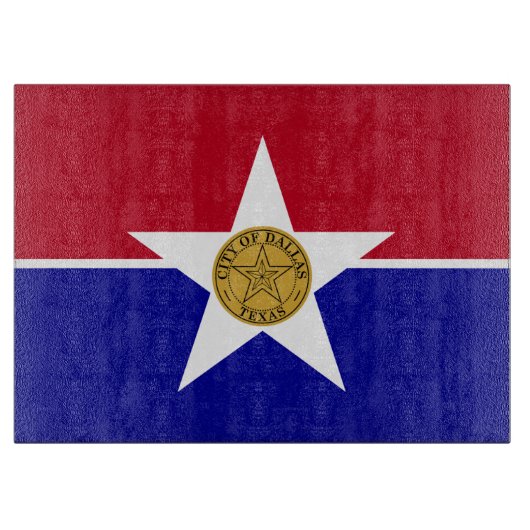 ダラス国旗を掲げたガラス製板 カッティングボード (正面)