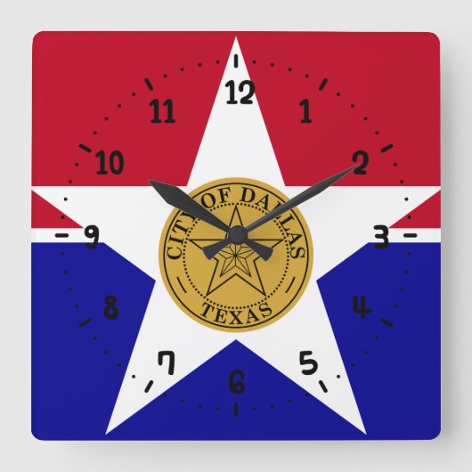 ダラス国旗、テキサス州スクエアウォールクロック スクエア壁時計 (正面)