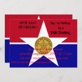 ダラス州旗を持つベビーシャワー招待状 招待状 (正面/裏面)