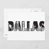 ダラス文字と建物のアウトラインスケッチ ポストカード (正面/裏面)