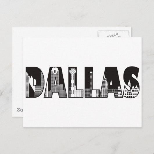 ダラス文字と建物のアウトラインスケッチ ポストカード (正面/裏面)