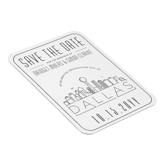 ダラス結婚の様式化されたスカイライン日付を保存 マグネット (右側)