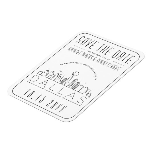 ダラス結婚の様式化されたスカイライン日付を保存 マグネット (左側)