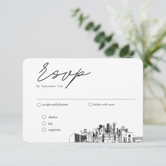 ダラス結婚のRSVP伝統的 Meal Options エンクロージャーカード (スタンド正面)