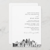 ダラス結婚スエレガントスカイラインスケッチ招待状 招待状 (正面/裏面)