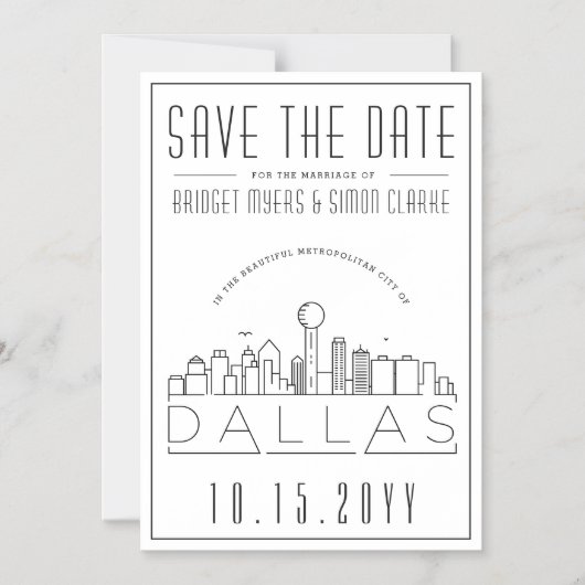ダラス結婚ズ |スタイル設定されたスカイライン日付を保存 マグネット招待状 (正面)