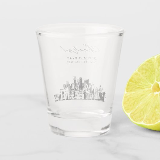 ダラス結婚式の引き出物パーソナライズされた応援 ショットグラス (裏面)