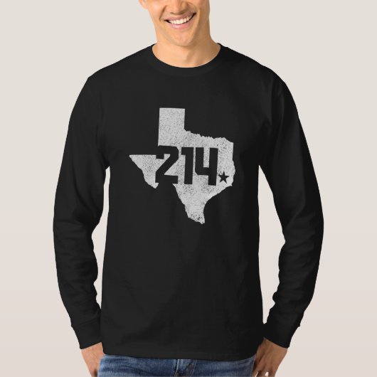 ダラス郡 214 エリアコード テキサス州の地図 プライド Tシャツ (正面)
