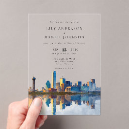 ダラス スカイライン 水彩 デスティネーション ウェディング アクリル招待状