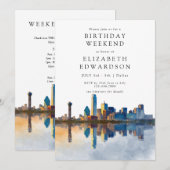 ダラス スカイライン 水彩 誕生日 ウィークエンド 招待状 (正面/裏面)