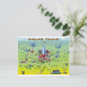 ダラス・テキサス州の漫画の地図 ポストカード (スタンド正面)