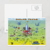 ダラス・テキサス州の漫画の地図 ポストカード (正面/裏面)