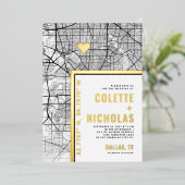 ダラス，テキサス州ラブロケーター |シティテーマ結婚の 箔招待状 (立ち正面)