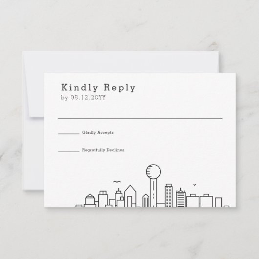 ダラス，テキサス州結婚ズ |スタイル化されたスカイラインRSVP 出欠カード (正面)