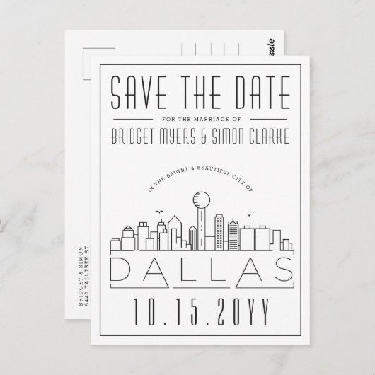 ダラス,テキサス州 |スタイル設定されたスカイライン日付を保存 ポストカード (正面/裏面)