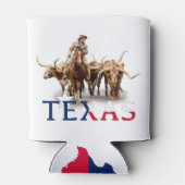 ダラス、テキサス州、国旗とロングホーンクーラーボックス 缶クーラー (裏面)