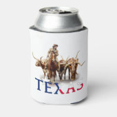 ダラス、テキサス州、国旗とロングホーンクーラーボックス 缶クーラー (缶裏面)